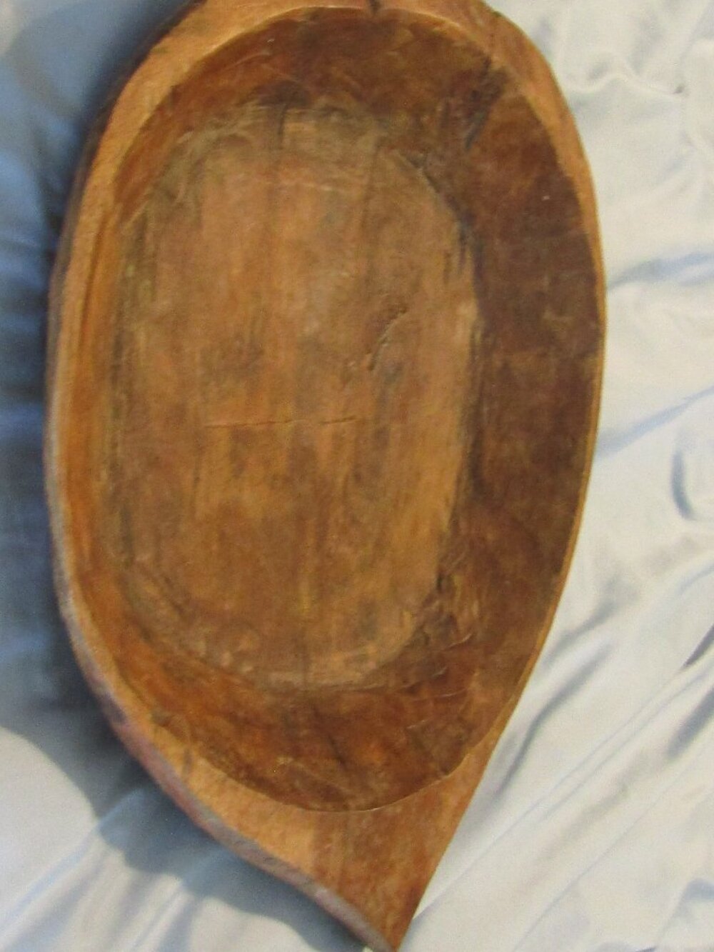 Large Antique Primitive Hand Carved Hewn Wooden DOUGH BOWL w/ LEAF SHAPED HANDLE